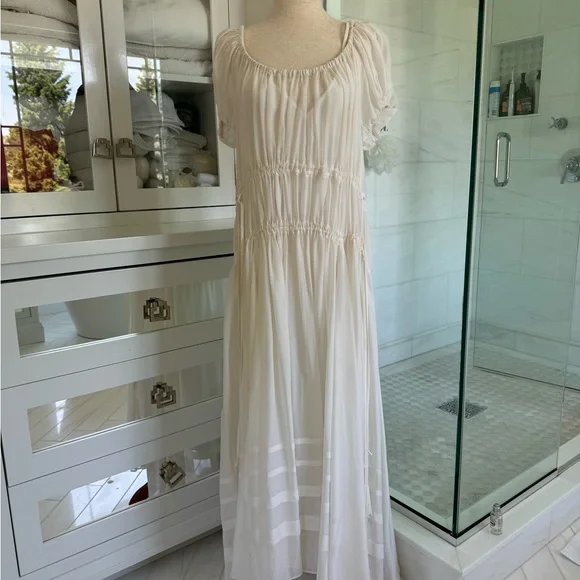 La ligne Isabelle white silk chiffon midi dress with double tie waist. Size Xs - Picture 4 of 8